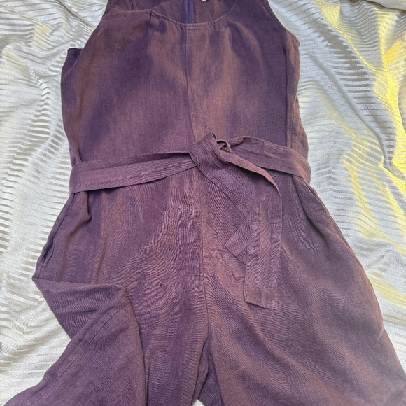 Plum Purple Linen Jumpsuit | Fall Ladies Romper | One Peice Natural Ware - Picture 2 of 5